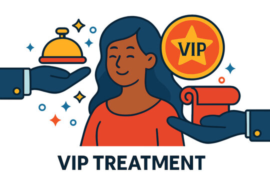 VIP treatment illustration with a woman and service symbols VIP Treatment