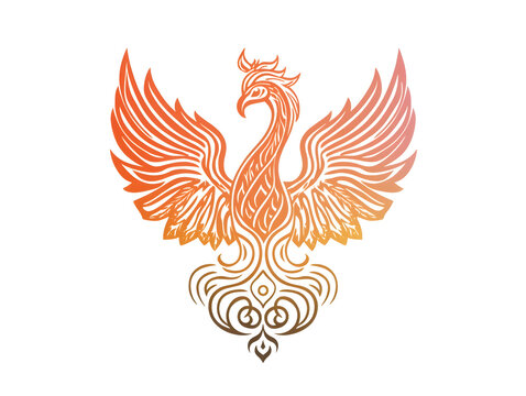 Phoenix - Majestic Mythical Bird Illustration with Fiery Wings and Rebirth Symbolism in Dynamic Vector Art