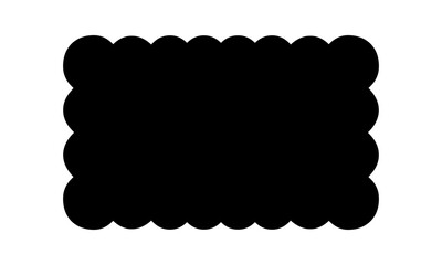 Rectangle shape with scalloped edges. Basic geometric form with frilly borders. Textbox, tag or label template isolated on white background. Vector graphic illustration.