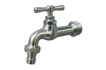 Shiny chrome garden faucet isolated on transparent background, perfect for diy and gardening projects