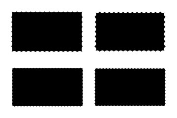 Set or rectangular shapes with squiggly borders. Tag, label, box or coupon rectangle forms with wavy edges isolated on white background. Vector graphic illustration.
