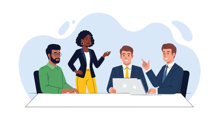 Group of diverse business professionals having a productive meeting, exchanging ideas and working together. Teamwork and strategy concept.