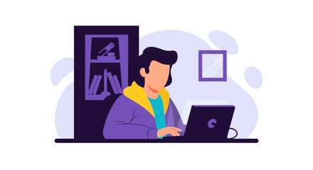 Person working remotely on a laptop in a home office setting. Illustrates productivity, online education, and modern digital work trends.