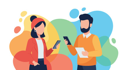 Two people engaging with their smartphones, illustrating digital communication, social networking, and mobile technology usage in a modern, connected world. Ideal for business or lifestyle concepts.