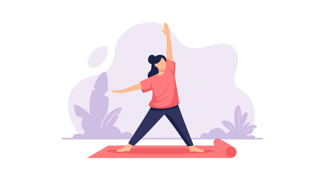 Woman practicing yoga on a mat, demonstrating flexibility and balance. Ideal for health, wellness, and mindful lifestyle concepts.