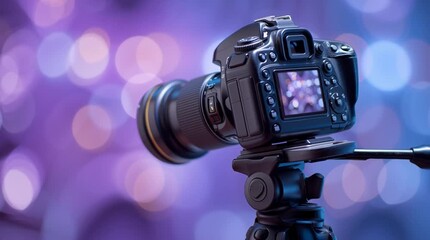 Capturing stunning visuals with a camera on a tripod in a vibrant setting