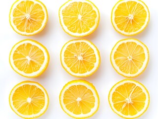 Fototapeta premium Fresh Citrus Lemon Slices: Vibrant Patterns and Healthy Vitamin C Boost for Refreshing Summer Beverages