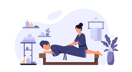 Woman enjoying a relaxing massage from a therapist in a serene spa setting, promoting wellness, tranquility, and self-care.