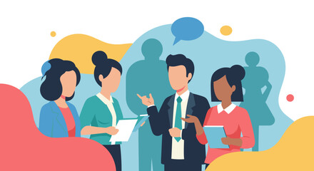 Diverse business team collaborating and communicating effectively in a professional setting. Represents teamwork, strategy, discussion, and modern corporate environment.