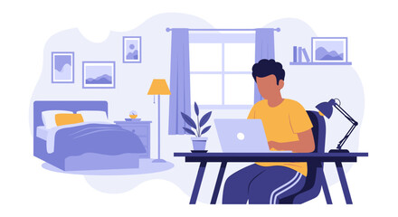 Man focused on laptop in a comfortable home setting, representing remote work, online learning, and flexible modern lifestyle.