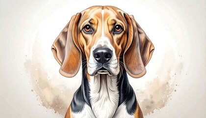 A captivating illustration showcases a hound dog's expressive face, rendered with rich colors and detailed features.