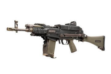 Military Machine Gun on Transparent Background - Side View