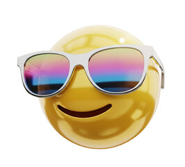 3D cool emoji wearing shiny aesthetic sunglasses, glossy golden-yellow face
