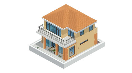 Isometric Detailed Two Story Residential House Building Architectural Illustration