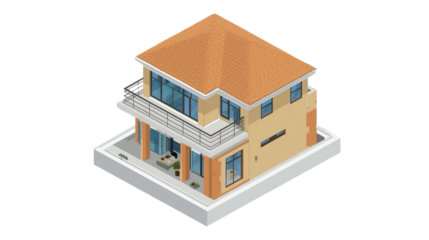Isometric Detailed Two Story Residential House Building Architectural Illustration