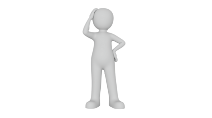 Minimalist 3D Render of Puzzled Stick Figure Character with Questions