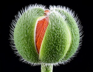 Close-up of a poppy bud opening