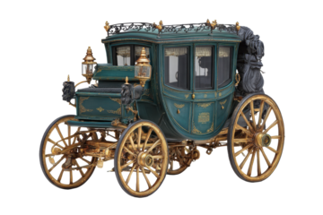 Ornate Vintage Mail Coach Carriage on Transparent Background