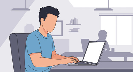 Focused person working on a laptop in a modern office or home setting. Ideal for business, remote work, education, or technology concepts. Productivity and connectivity.