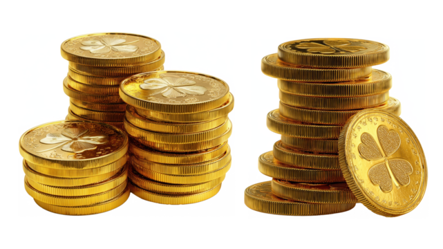 Stacks Of Gold Coins isolated on transparent background
