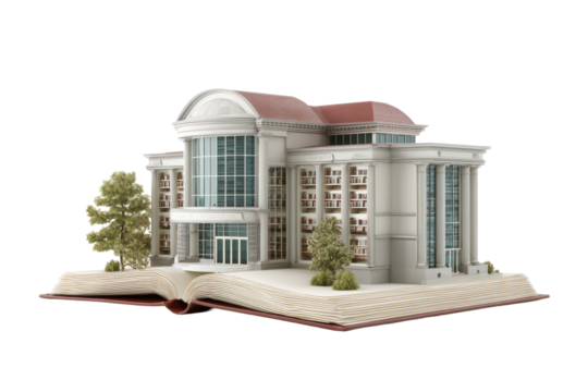 Library Building Emerging from Open Book