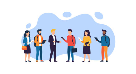 Diverse group of professionals or students interacting, sharing ideas, and collaborating. Ideal for business meetings, education, or modern workforce concepts.