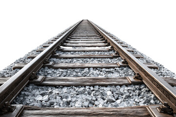 Naklejka premium Single Main Line Railway Tracks in Perspective on Transparent Background