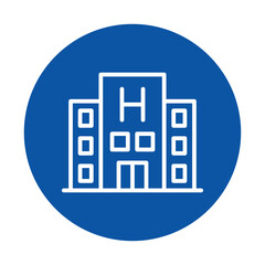Hospital Building Icon in Deep Blue Circle Design for Healthcare Use