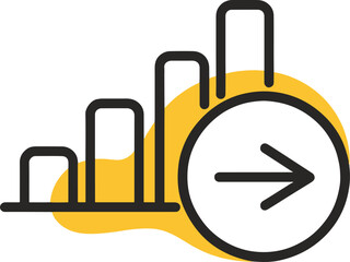 Vector art of graph with rising bars and arrow pointing to the right, symbolizing progress, growth, and success in business and finance, simple flat style vector illustration