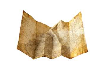 Folded Antique Map on Transparent Background