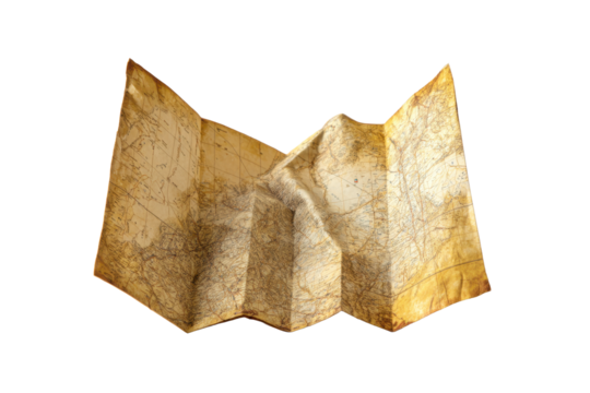Folded Antique Map on Transparent Background