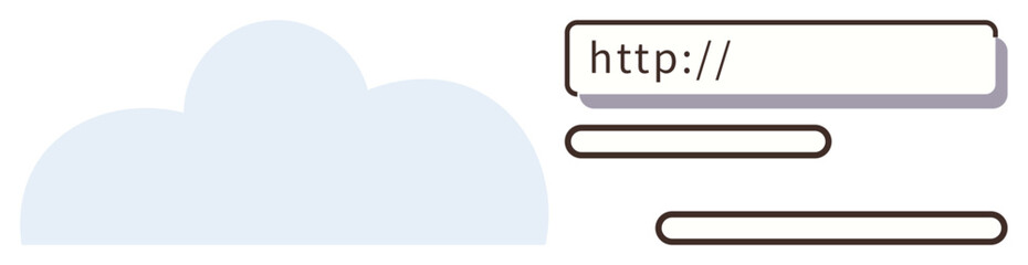 Cloud shape with a URL bar and data lines representing online storage, data exchange, and simplicity. Ideal for technology, cloud computing, internet, storage, connections, minimalism modern digital