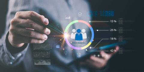 Team analytics concept illustrating digital workforce performance tracking, data-driven...