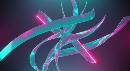 Abstract Neon Ribbons Glowing Aqua and Pink on Dark Background