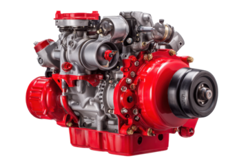 Red Marine Internal Combustion Engine on Transparent Background
