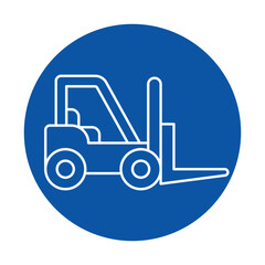 Minimalist Icon of Forklift in Blue Circle Background for Modern Design
