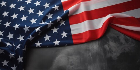 Fototapeta premium Close up of the american flag with stars and stripes on a dark background, perfect for patriotic holidays and events