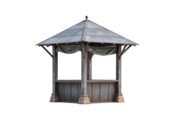 Rustic Wooden Market Kiosk Pavilion on Transparent Background