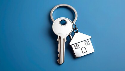 Silver house key, keychain