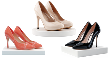 Three Pairs Of Elegant High Heels isolated on transparent background