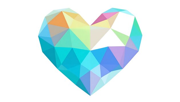 A vibrant, polygonal heart design, featuring a variety of pastel shades, creates a visually appealing and abstract image.