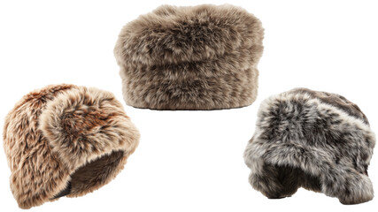 Three Types of Cozy Fur Hats isolated on transparent background