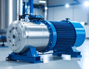 Industrial metal pump in a factory setting