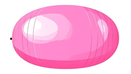 A vibrant, glossy pink oval-shaped object, seemingly a balloon or similar inflatable item, is presented against a plain white background.