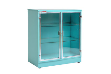 Turquoise Medical Cabinet with Glass Doors on Transparent Background