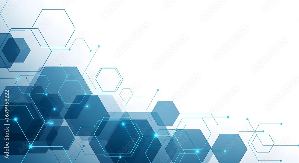 Wall mural futuristic digital background with a network of glowing blue hexagons, illustrating concepts of tech