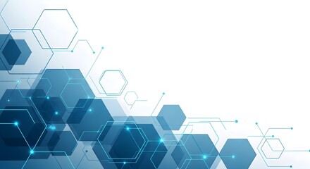 Futuristic digital background with a network of glowing blue hexagons, illustrating concepts of technology, data, and connection