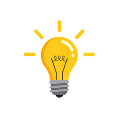 Fototapeta premium A bright yellow lightbulb glows brightly, radiating inspiration and illuminating a brilliant idea against a clean white background.