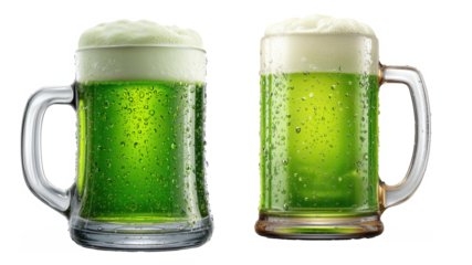St.Patrik's Green Beer Glass with Bubbly Foam isolated on transparent background