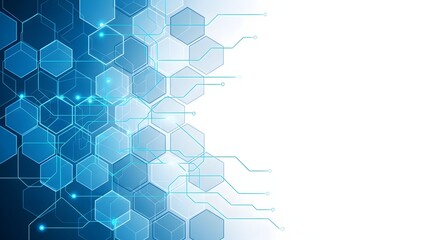 Abstract futuristic technology background with a blue hexagonal honeycomb pattern and glowing digital network connection lines